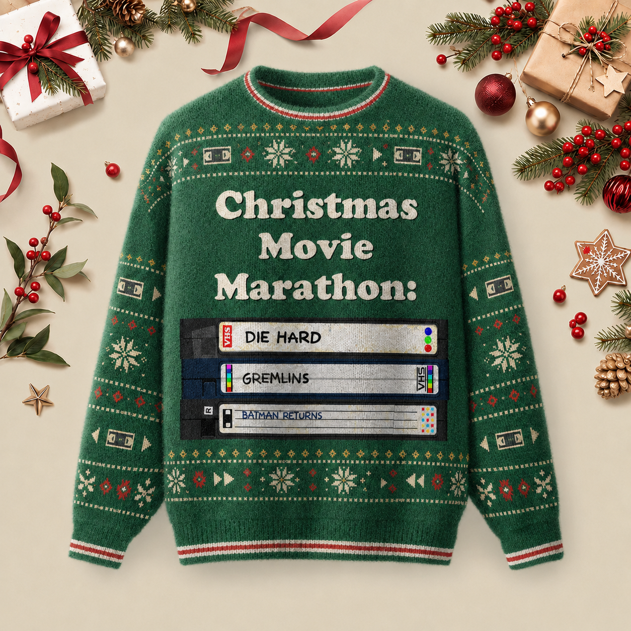 Christmas Movie Marathon Ugly Christmas Fluffy Sweatershirt