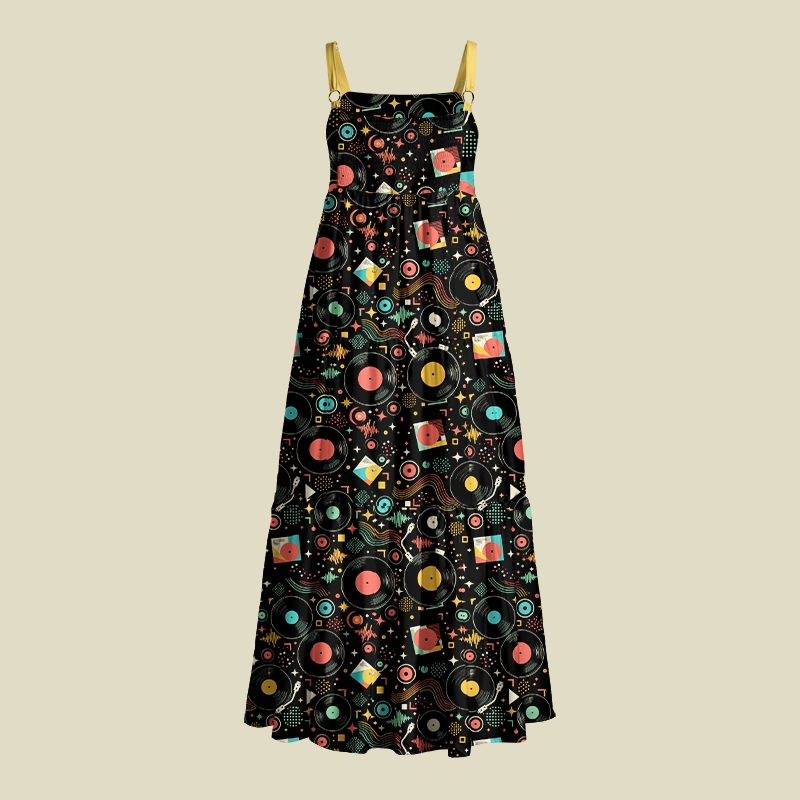Vintage Vinyl Record Music Lover Playful Maxi Dress