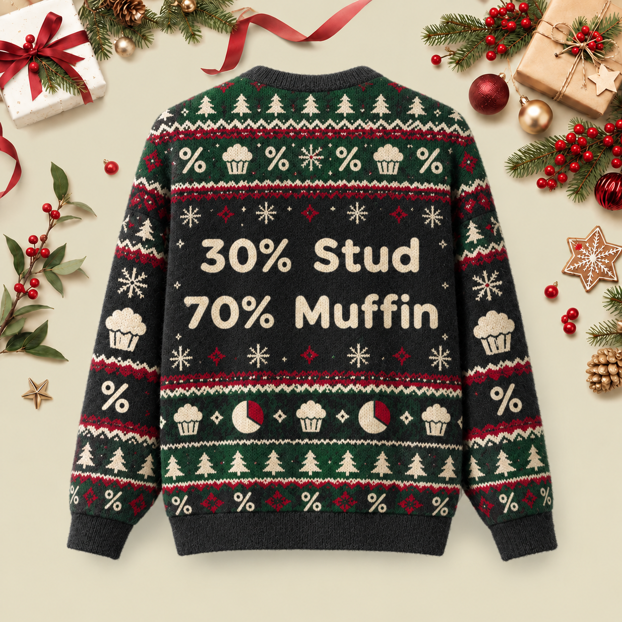 30% Stud 70% Muffin Ugly Christmas Fluffy Sweatershirt