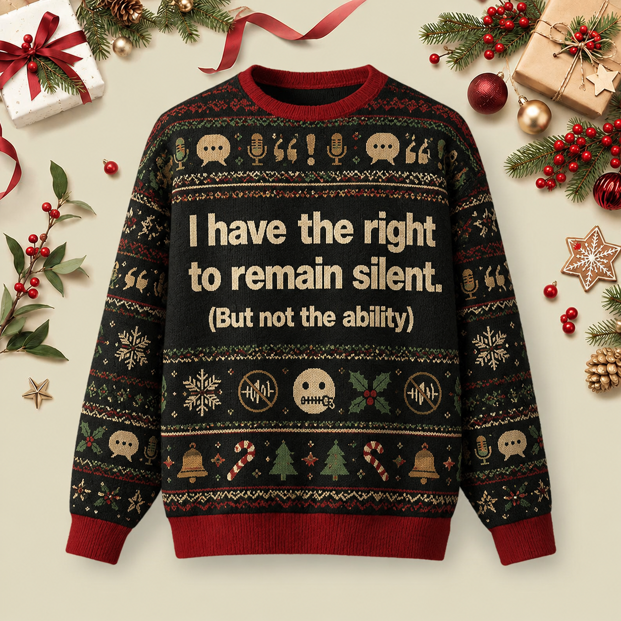 I Have The Right To Remain Silent But Not The Ability Ugly Christmas Fluffy Sweatershirt