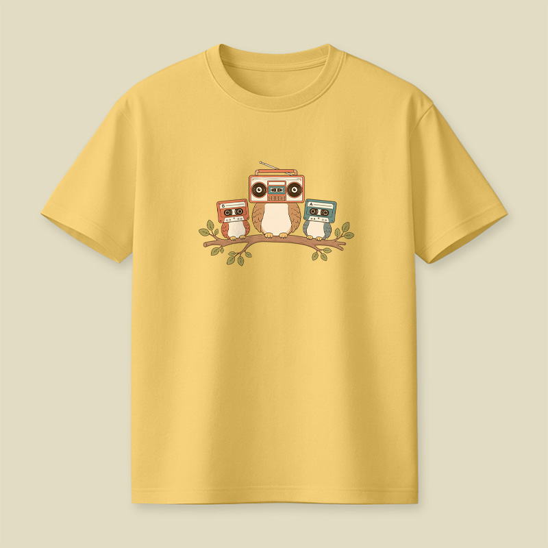 Owls With Boombox And Cassettes Playful T-Shirt