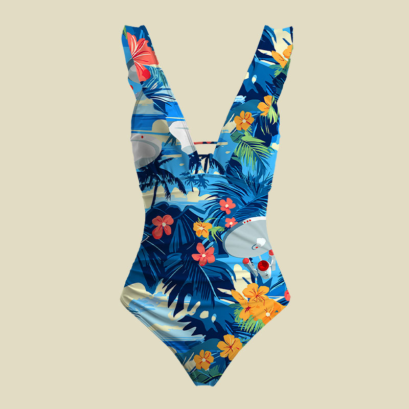Scifi Spacecraft Hawaii V-Neck One Piece Swimsuit