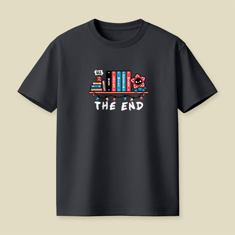 Stranger Things Book Shelf Tribute Playful T-Shirt