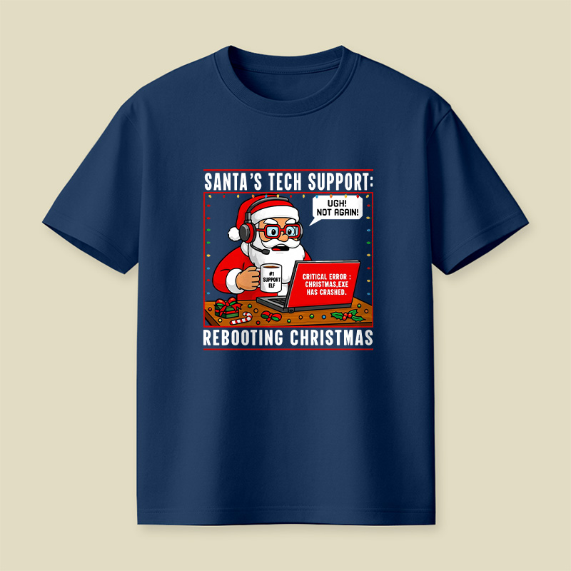 Santa Tech Support Cartoon Playful T-Shirt