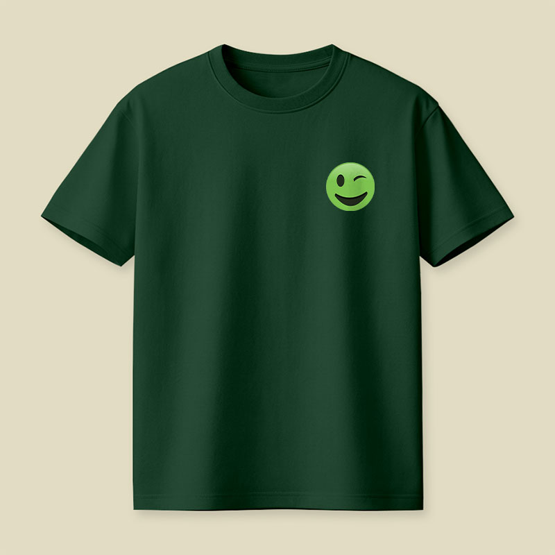 Green Emoji Wink Playful T-Shirt