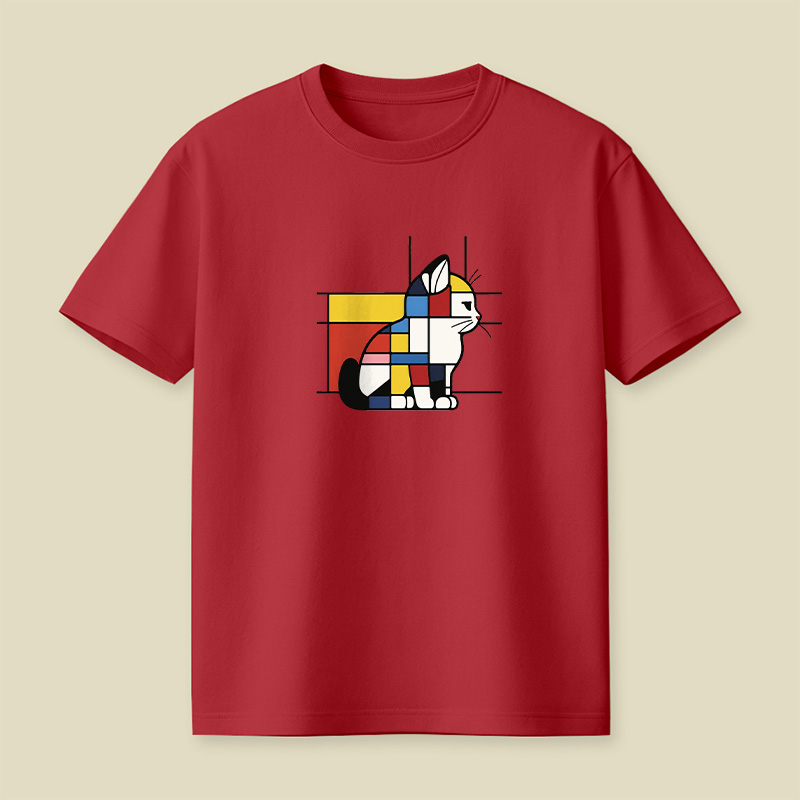 Geometric Cat Art In Primary Colors Playful T-Shirt