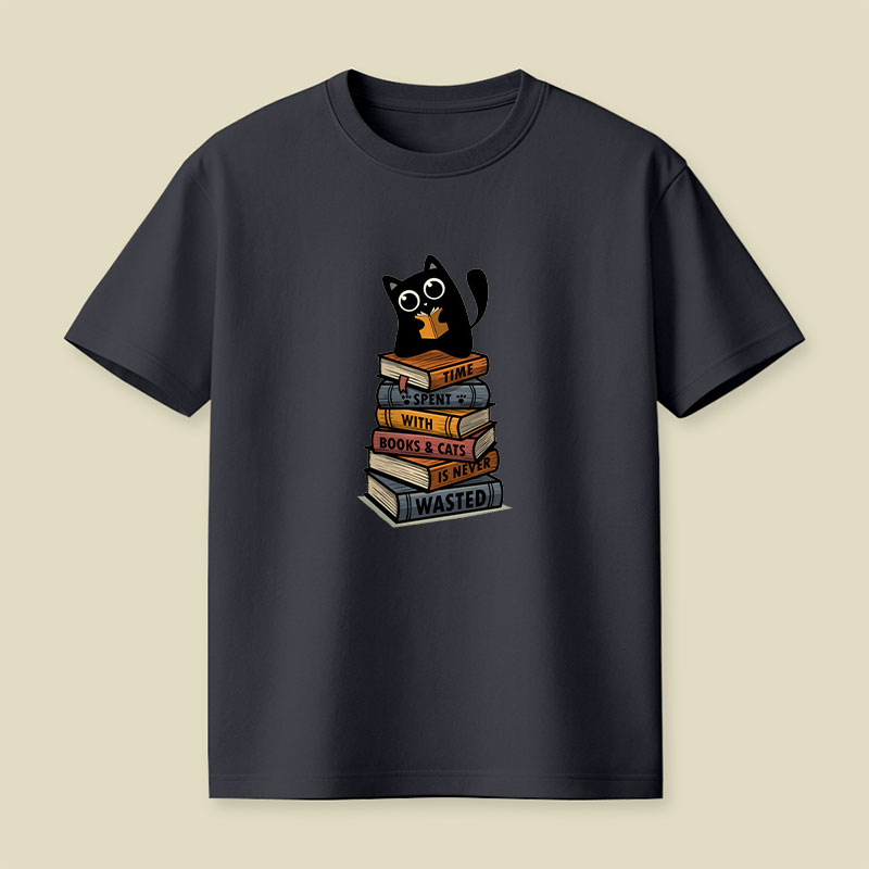 Time Spent With Books And Cats Playful T-Shirt