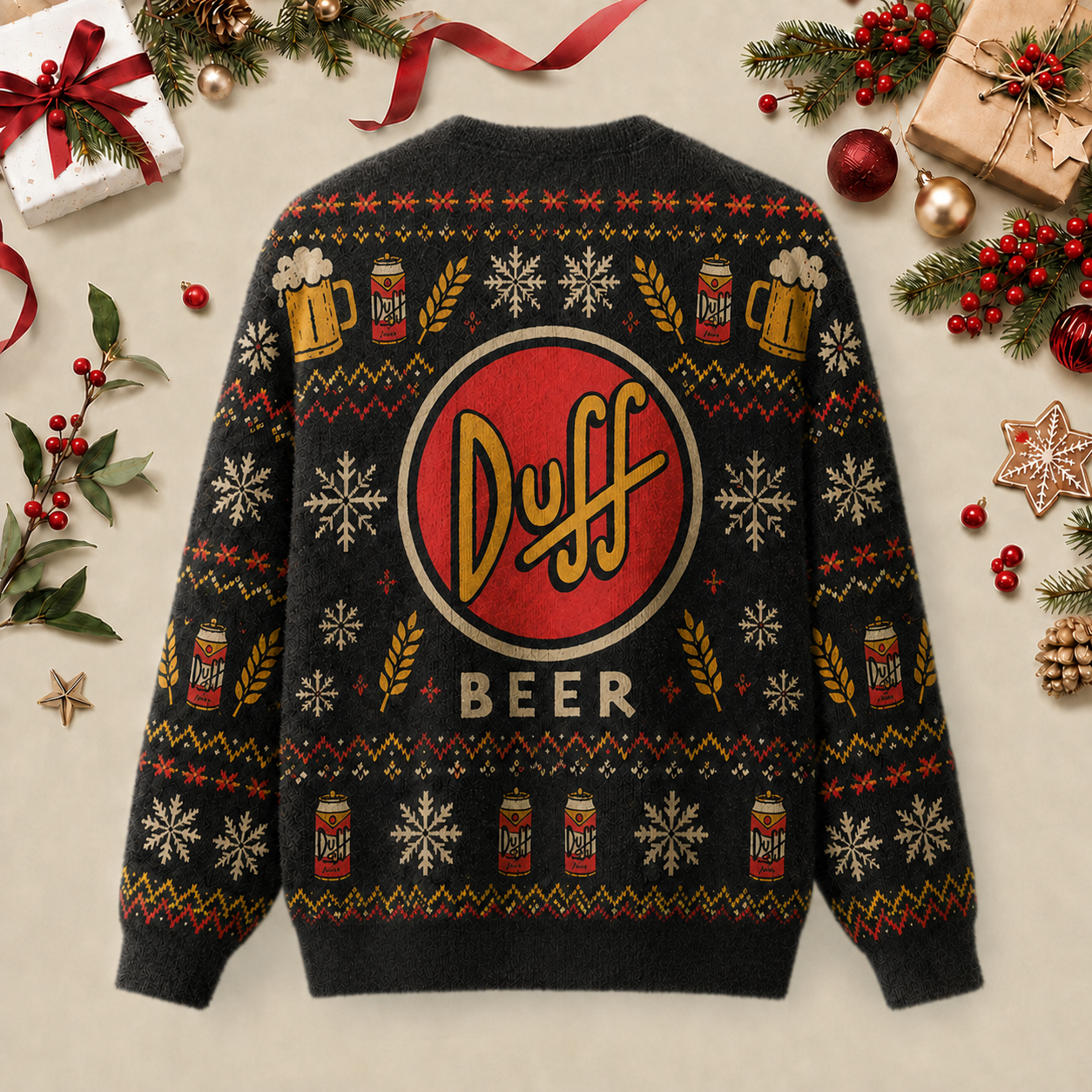 Duff Beer Ugly Christmas Fluffy Sweatershirt