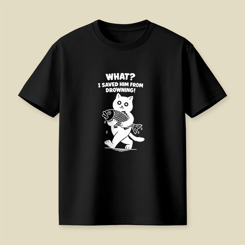 Cat And Fish Playful T-Shirt
