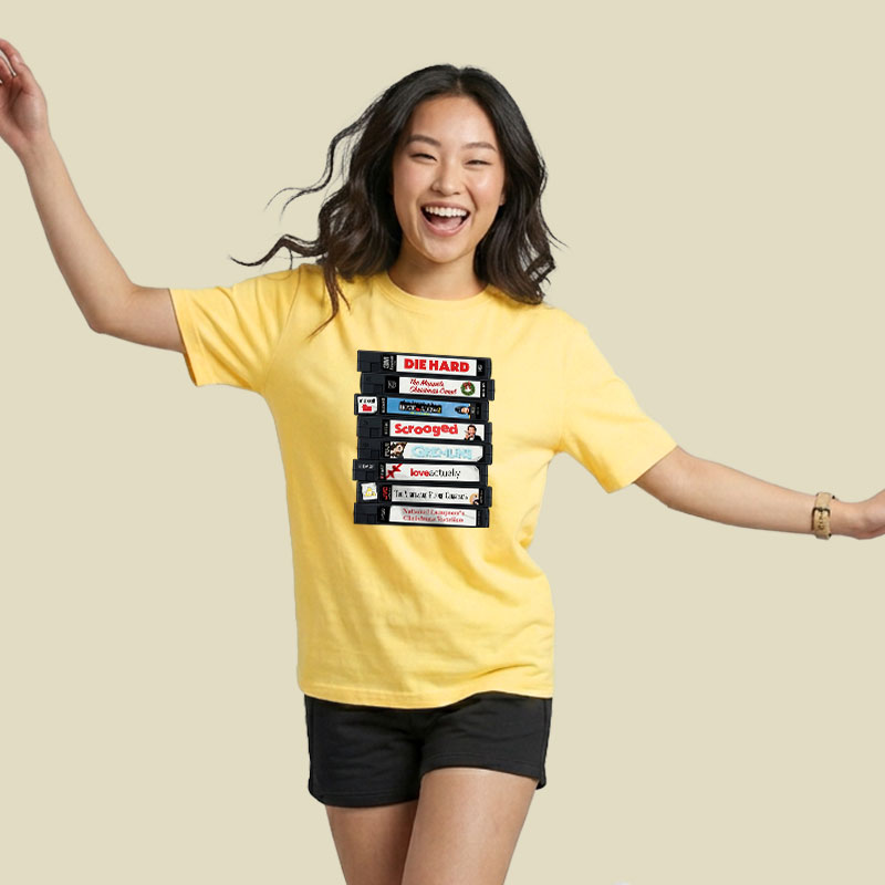 Christmas VHS Movie Marathon Retro Playful T-Shirt