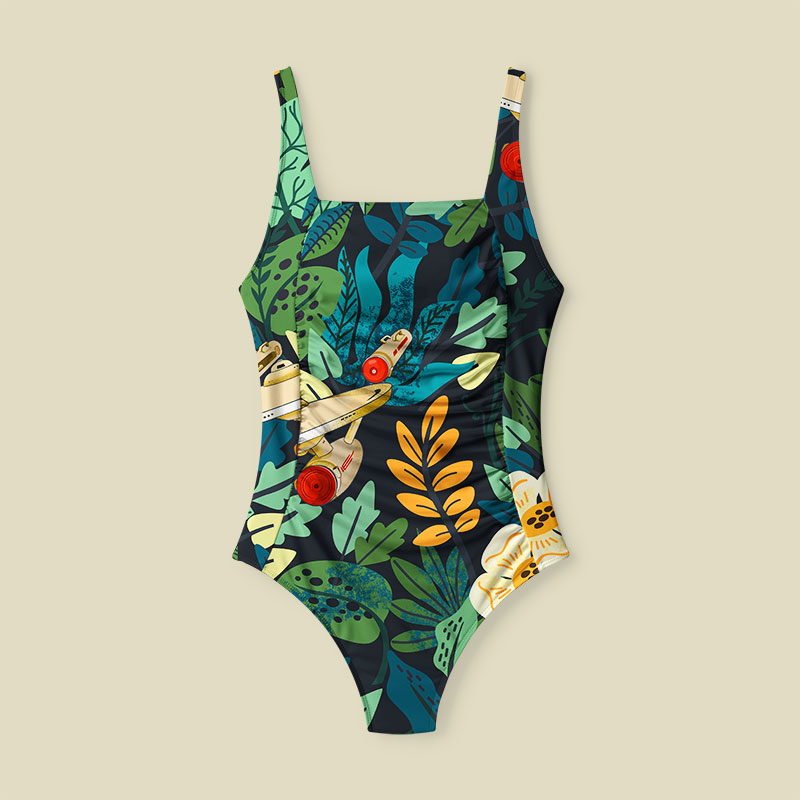 Scifi Spacecraft Hawaii Green Tummy Control One Piece Swimsuit