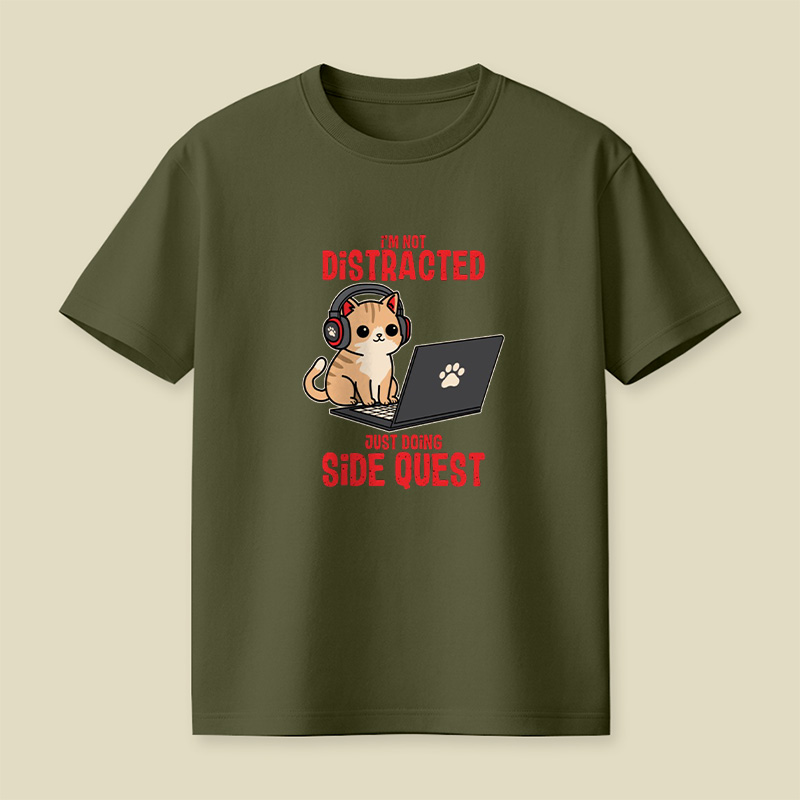 Gamer Cat Side Quest Playful T-Shirt
