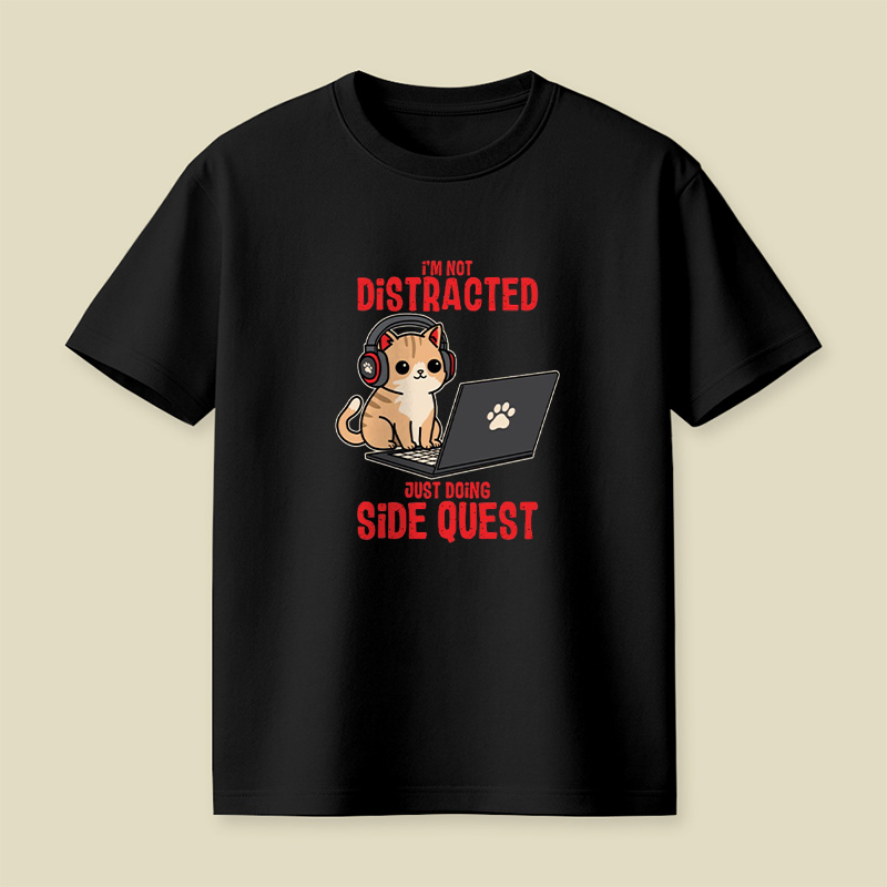 Gamer Cat Side Quest Playful T-Shirt