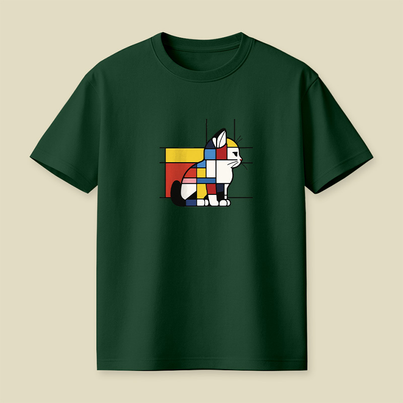 Geometric Cat Art In Primary Colors Playful T-Shirt