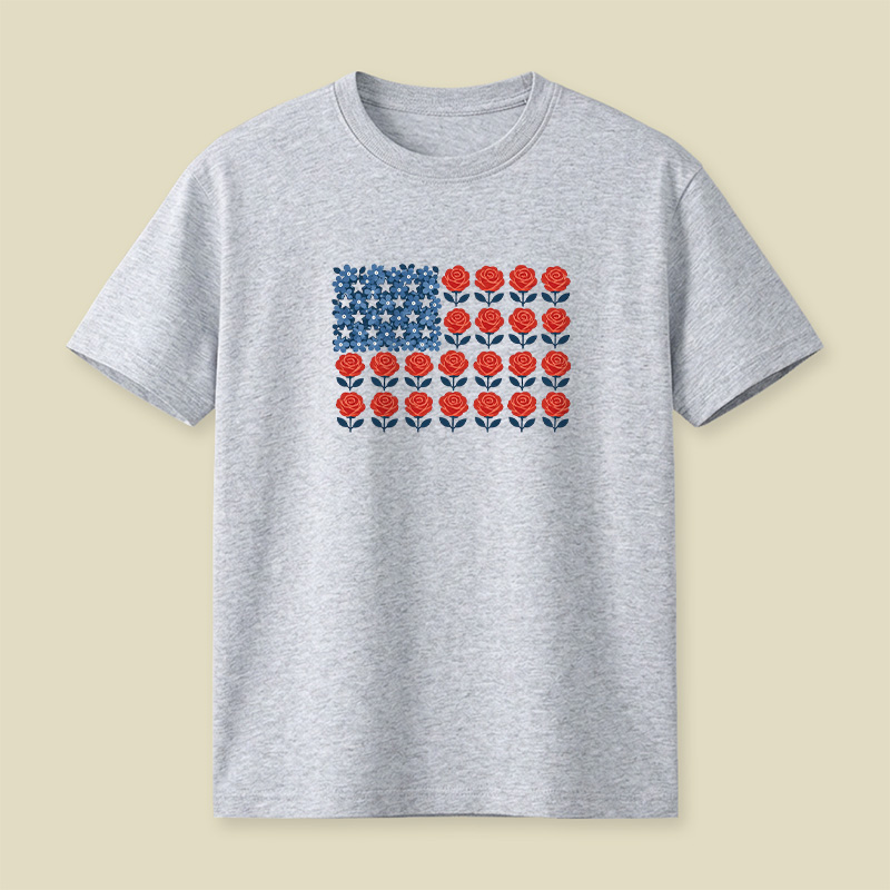Floral American Flag Rose Patriotic Playful T-Shirt