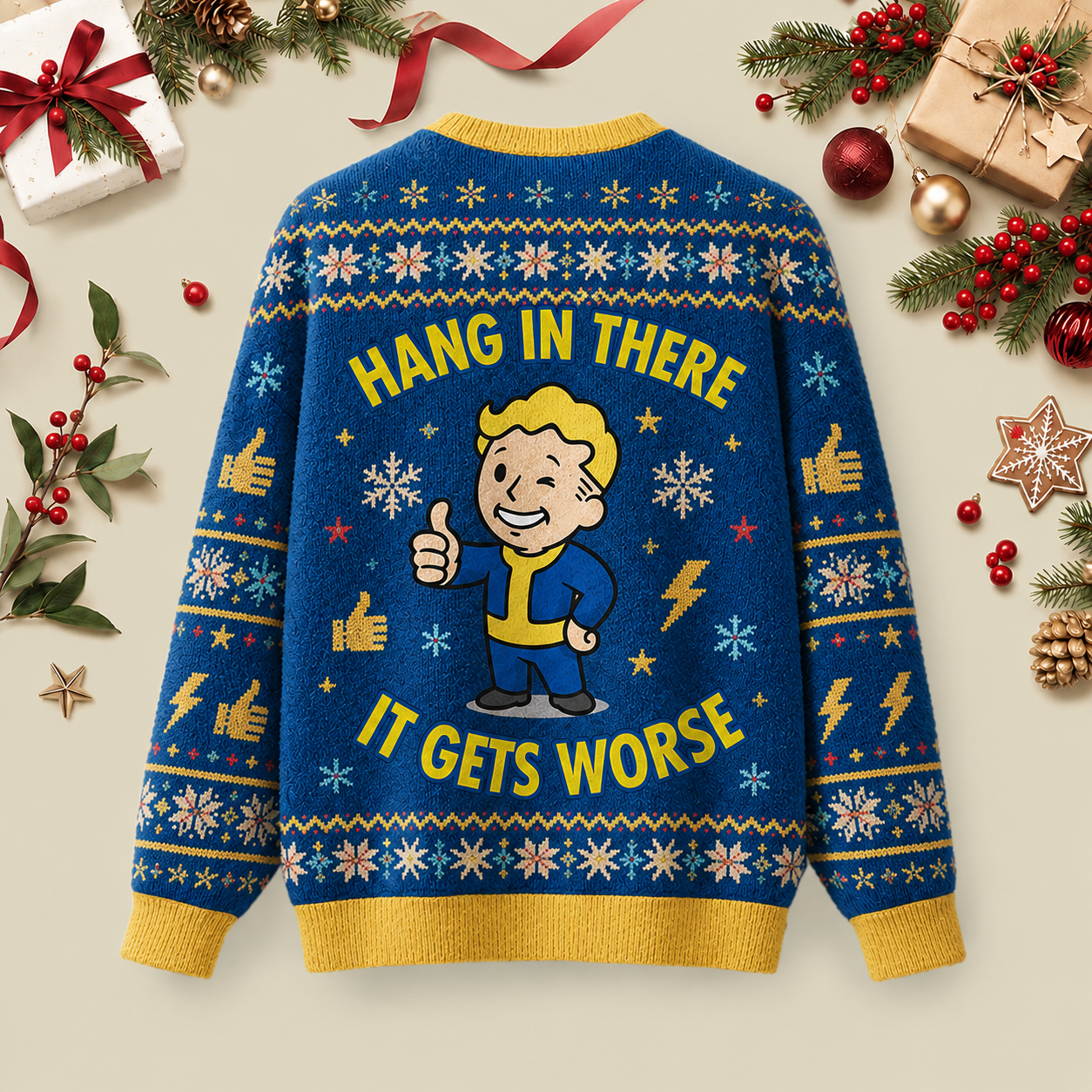 Hang In There It Gets Worse Ugly Christmas Fluffy Sweatershirt