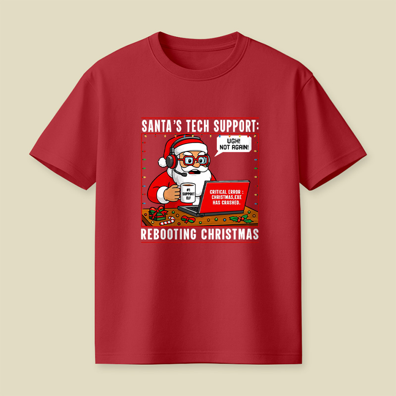 Santa Tech Support Cartoon Playful T-Shirt