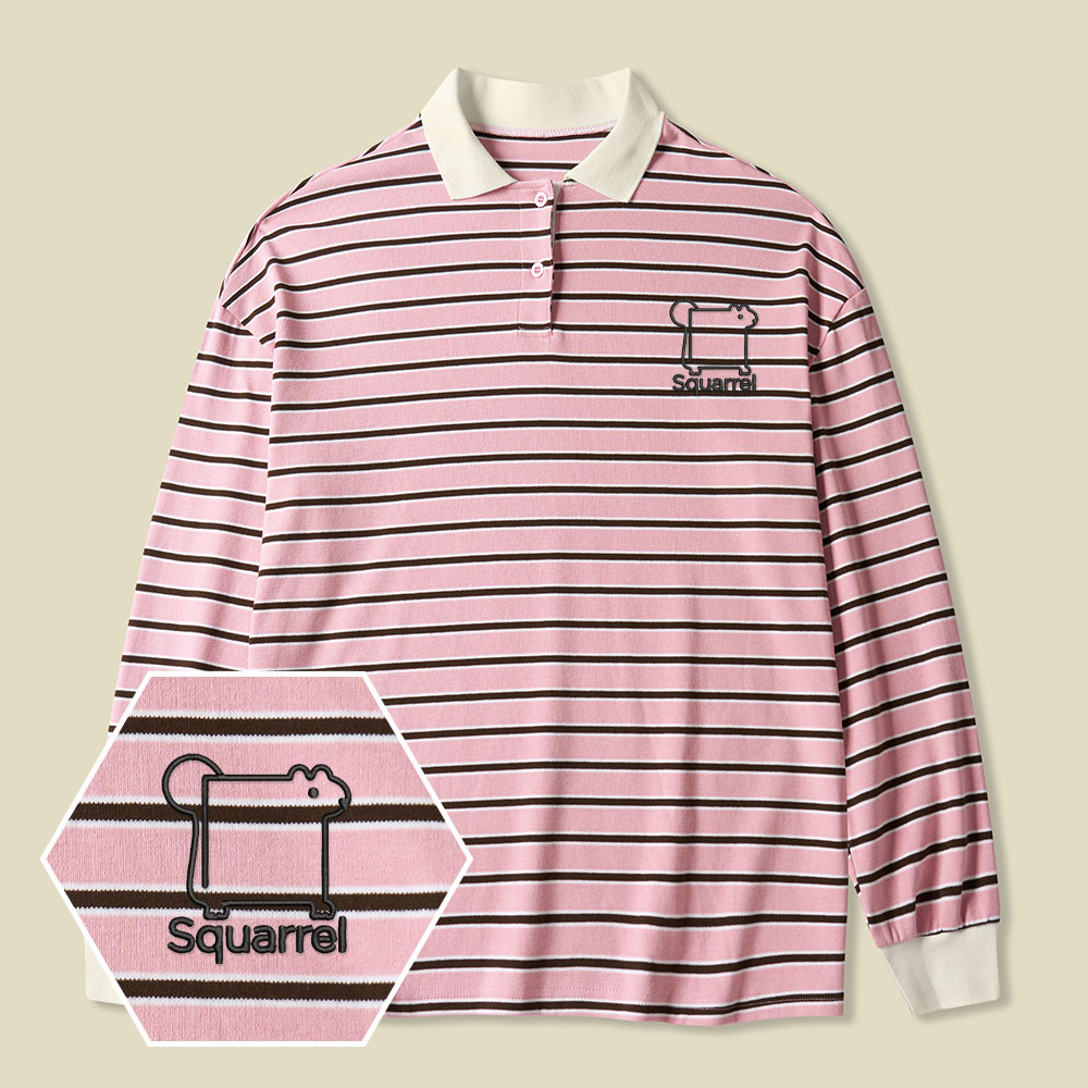 Squarrel Lycra Striped Embroidered Long-Sleeve Polo