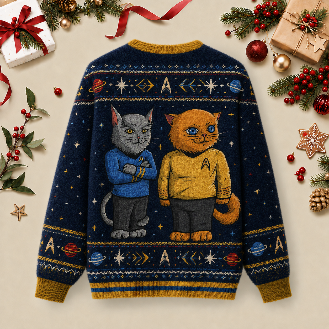 Cats Trek Ugly Christmas Fluffy Sweatershirt