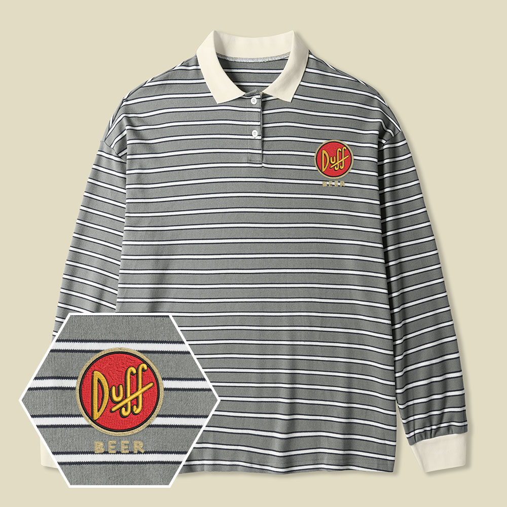 Duff Beer Lycra Striped Embroidered Long-Sleeve Polo