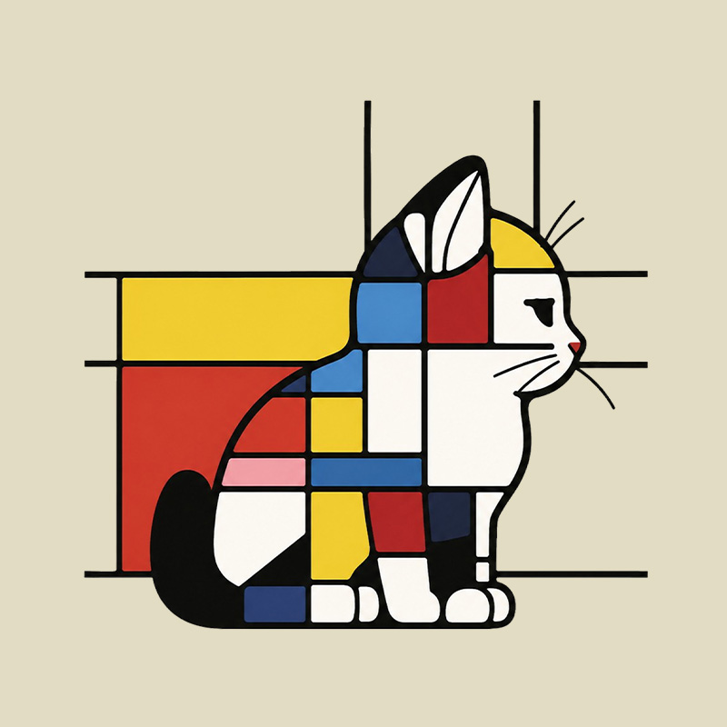 Geometric Cat Art In Primary Colors Playful T-Shirt