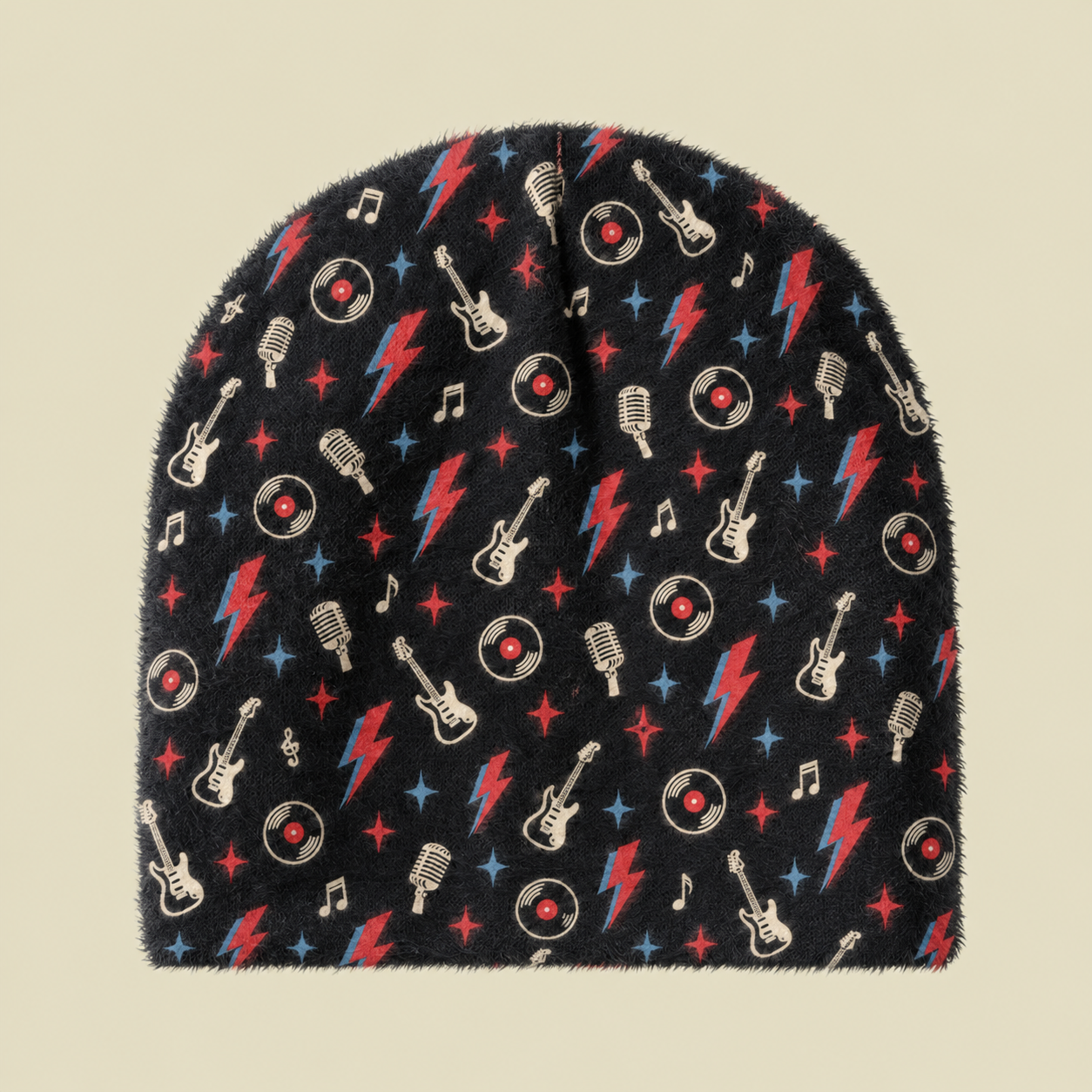 Retro Rock And Roll Music Fuzzy Beanie