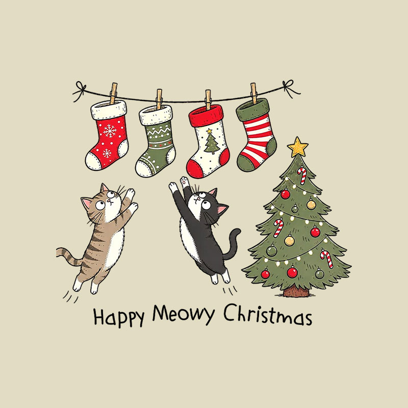 Happy Meowy Christmas Pussy Cats Playful T-Shirt