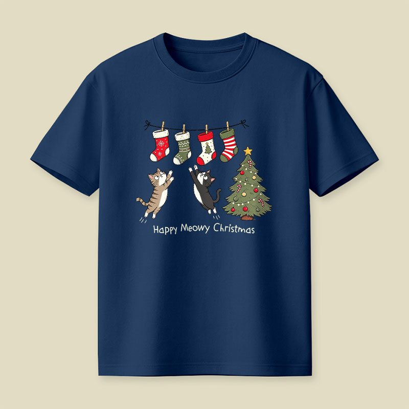 Happy Meowy Christmas Pussy Cats Playful T-Shirt