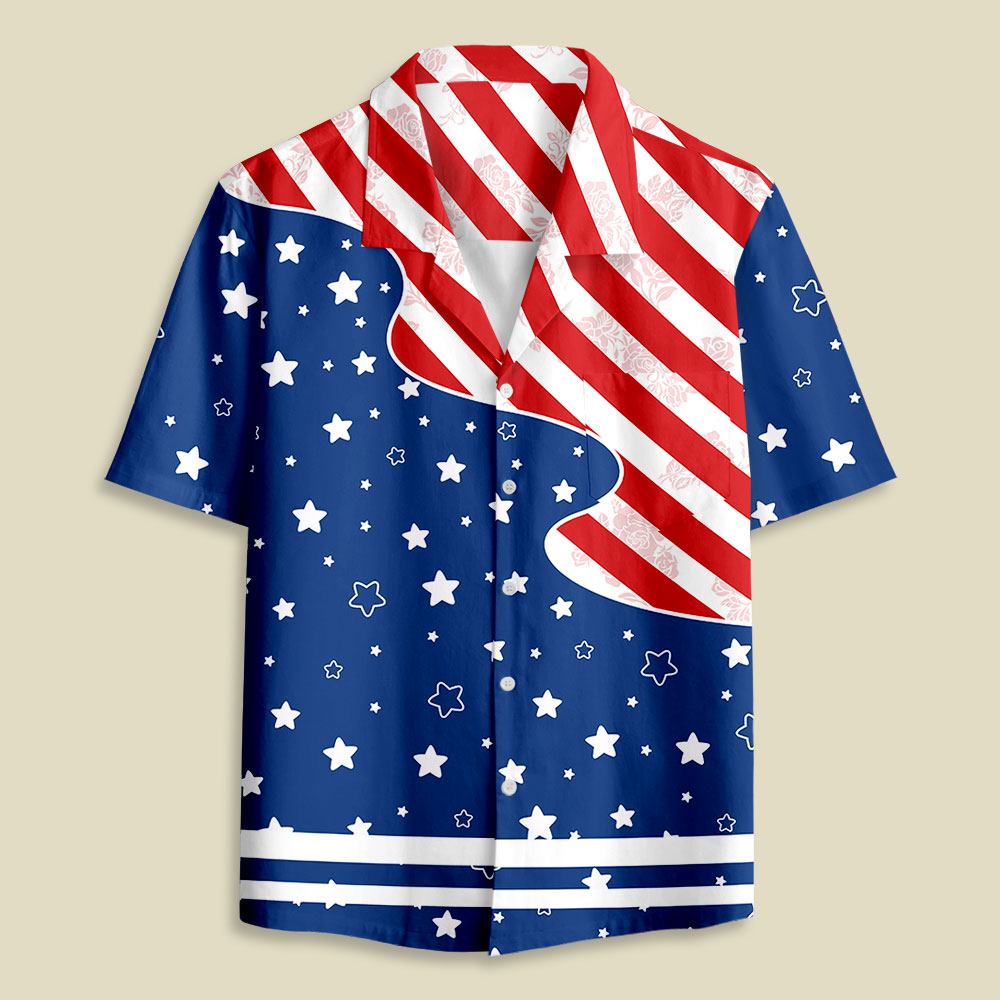America Blue And Red Button Up Pocket Shirt