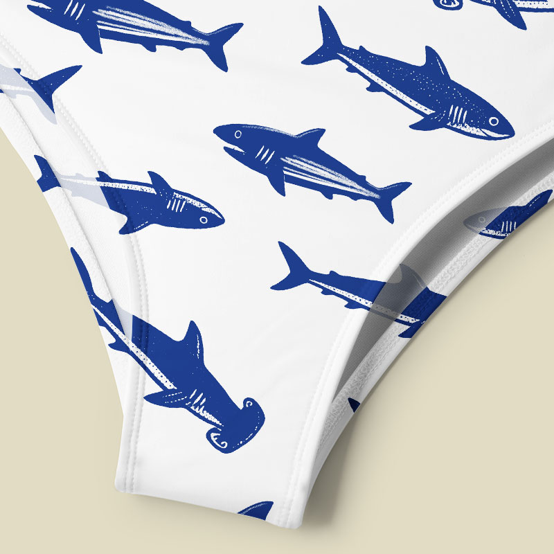 Nautical Blue Shark Tummy Control One Piece Swimsuit