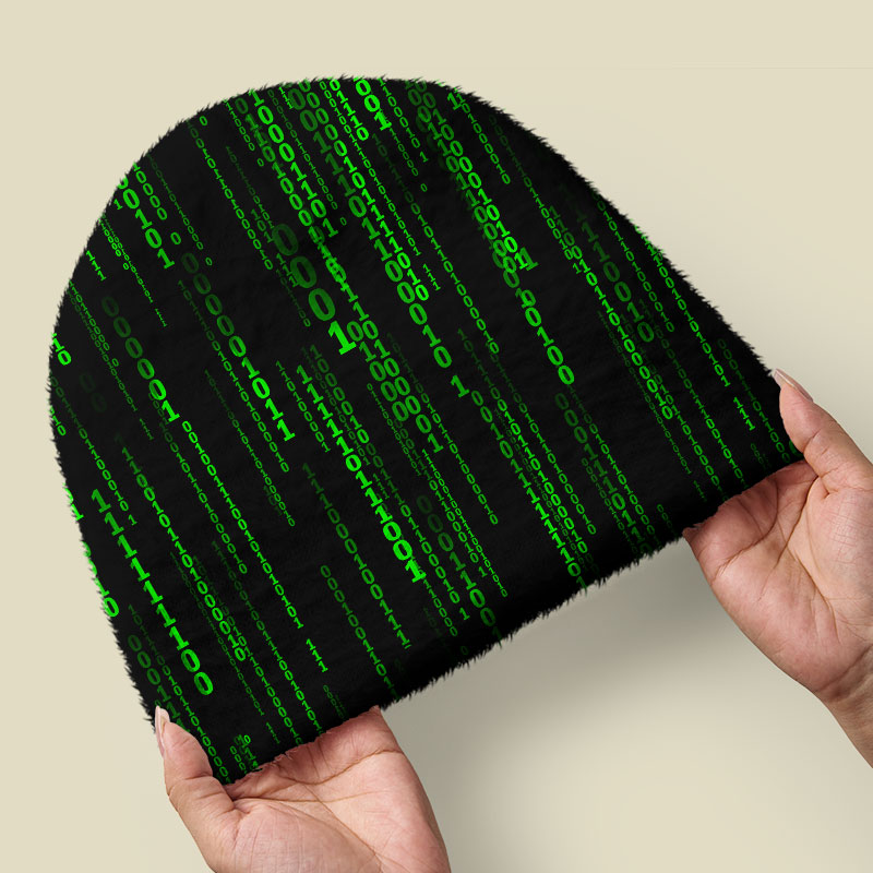 Follow the White Rabbit Black Green Design Art Fuzzy Beanie