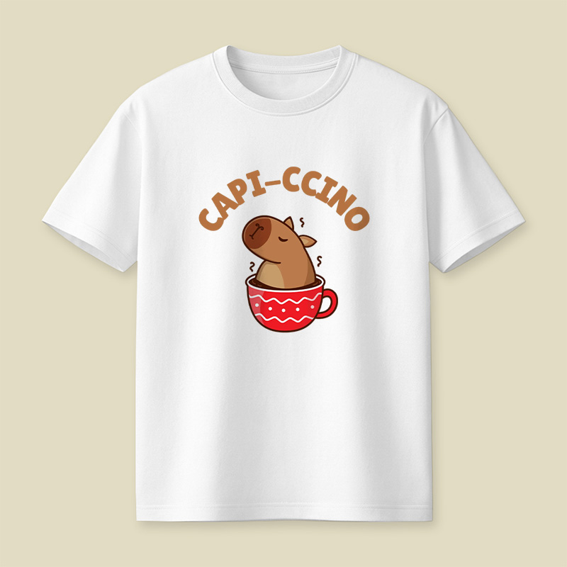 Capi-Ccino Capybara Coffee Pun Playful T-Shirt