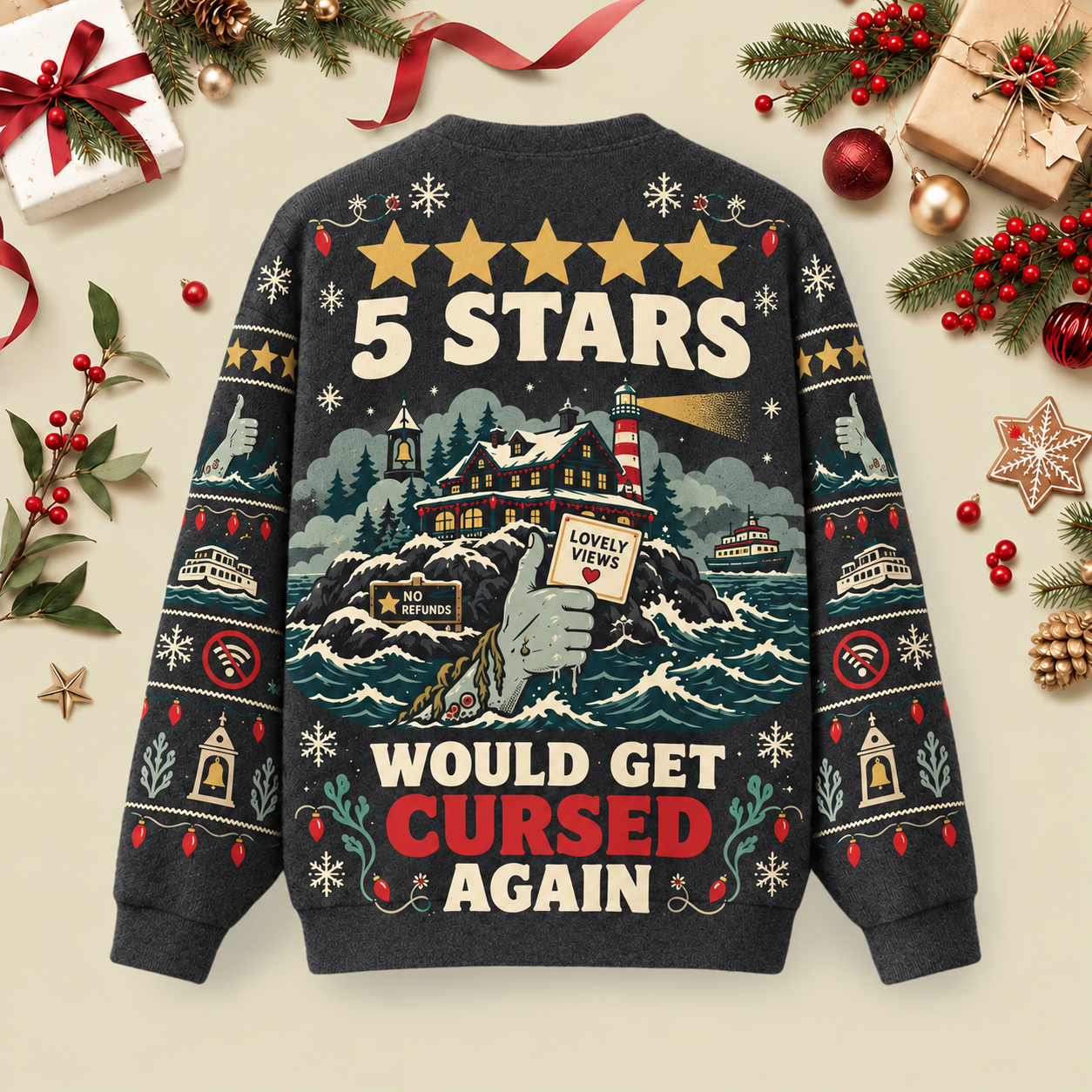 5 Stars Ugly Christmas Fluffy Sweatershirt