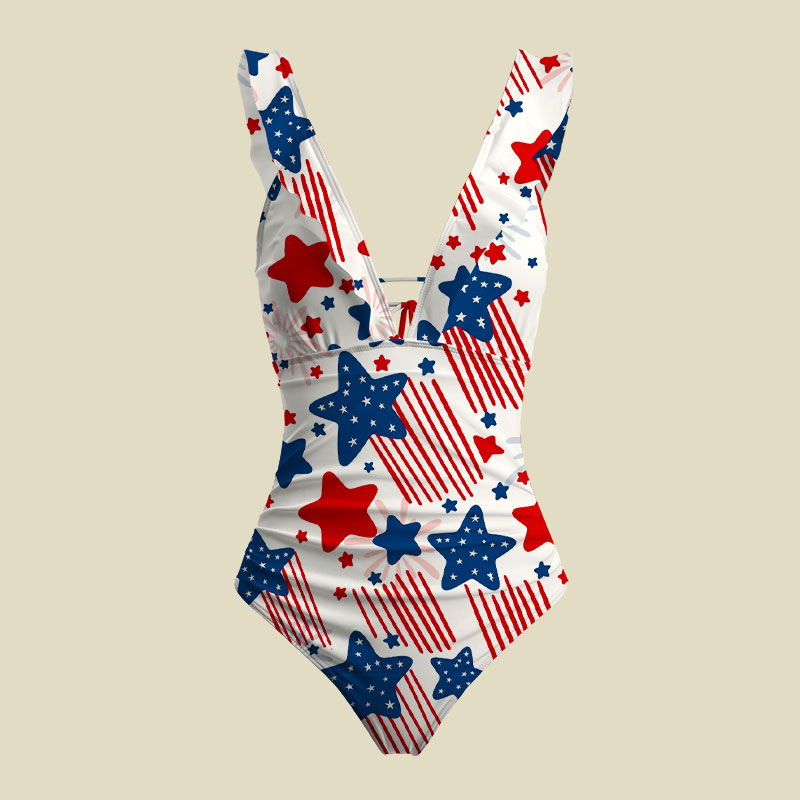 Star-Spangled Sparkler V-Neck One Piece Swimsuit