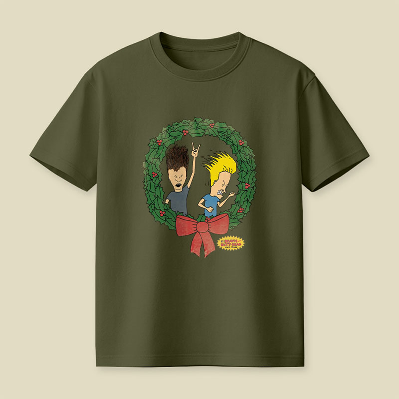 BAB Rock Out Vintage Christmas Wreath Logo Playful T-Shirt
