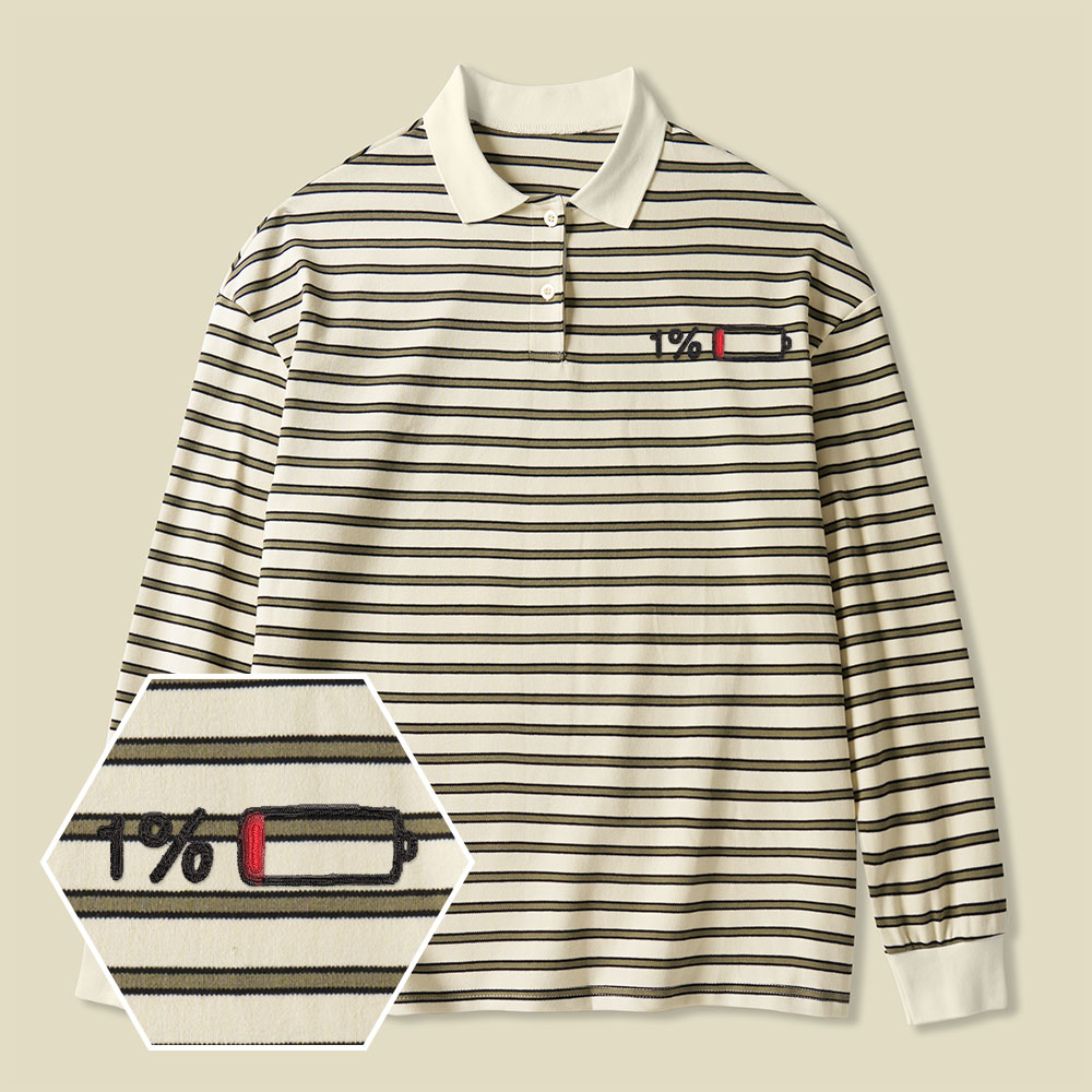 1 Percent Lycra Striped Embroidered Long-Sleeve Polo