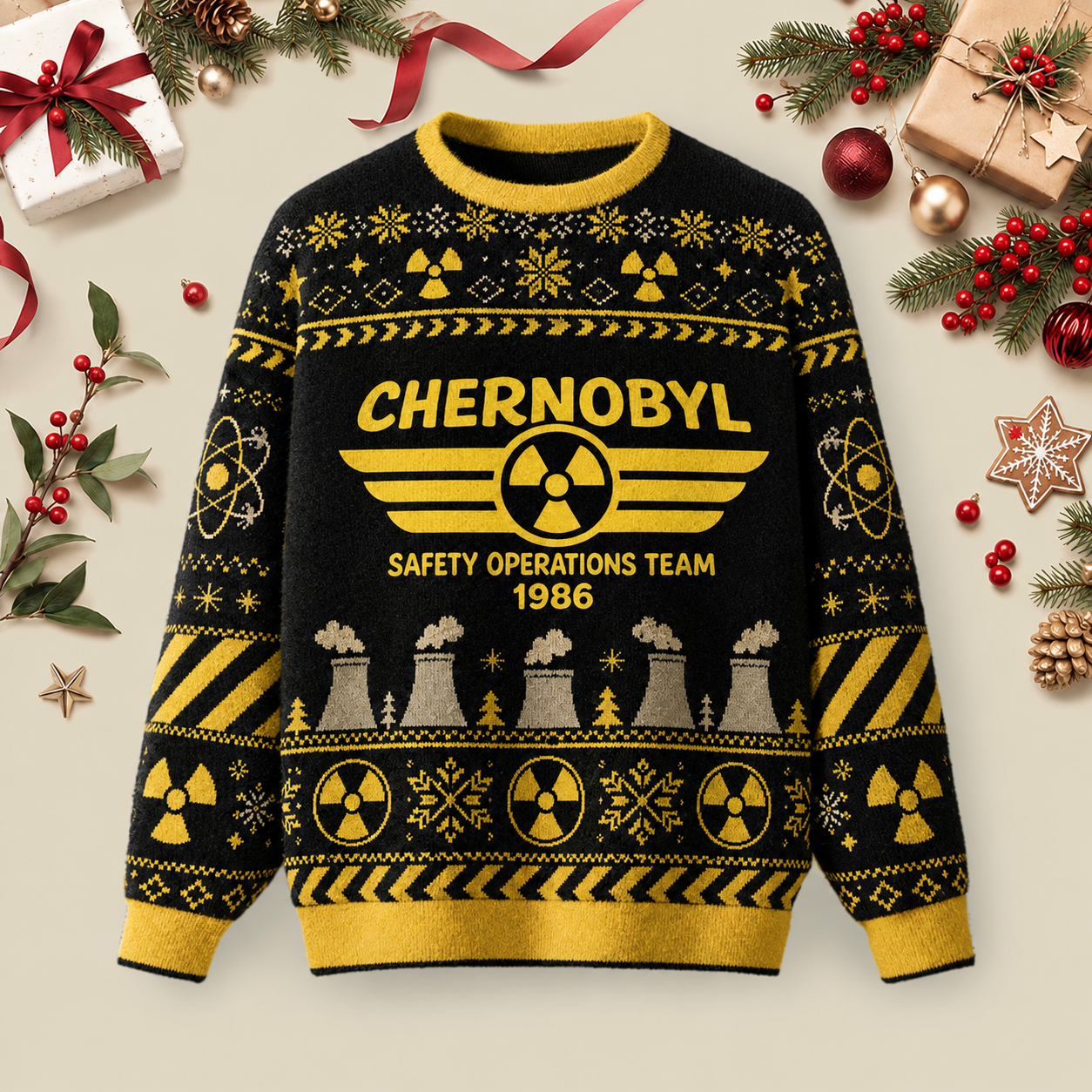 Chernobyl 1986 Safety Operations Team Ugly Christmas Fluffy Sweatershirt