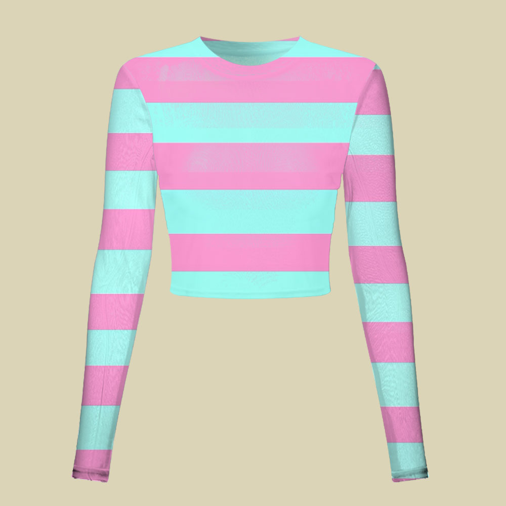 Green And Pink Stripes Slim Fit Mesh Top
