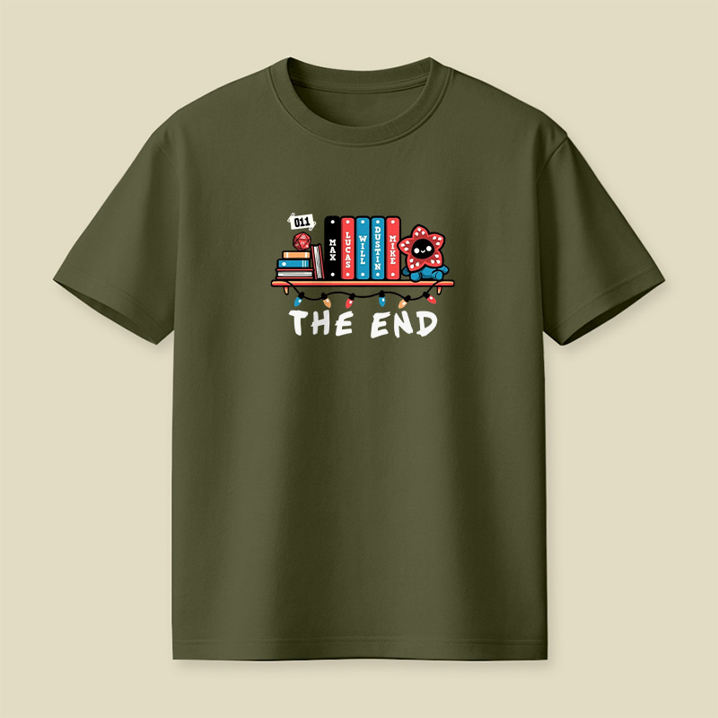 Stranger Things Book Shelf Tribute Playful T-Shirt