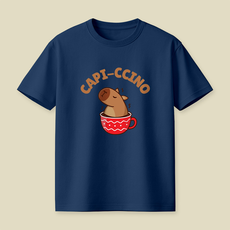 Capi-Ccino Capybara Coffee Pun Playful T-Shirt