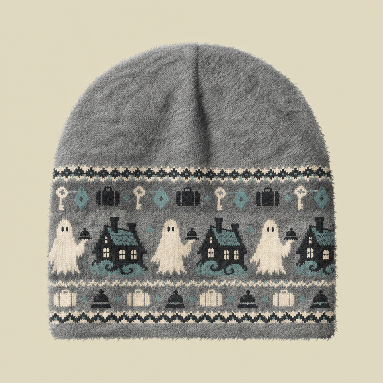 Vintage Ghost Haunted Inn Fuzzy Beanie