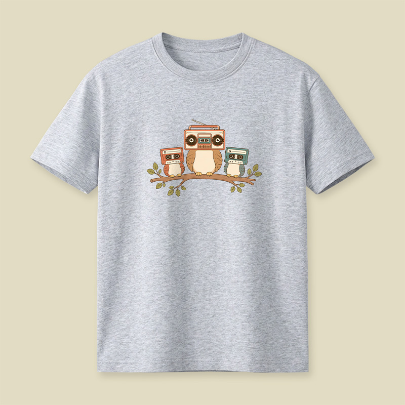 Owls With Boombox And Cassettes Playful T-Shirt