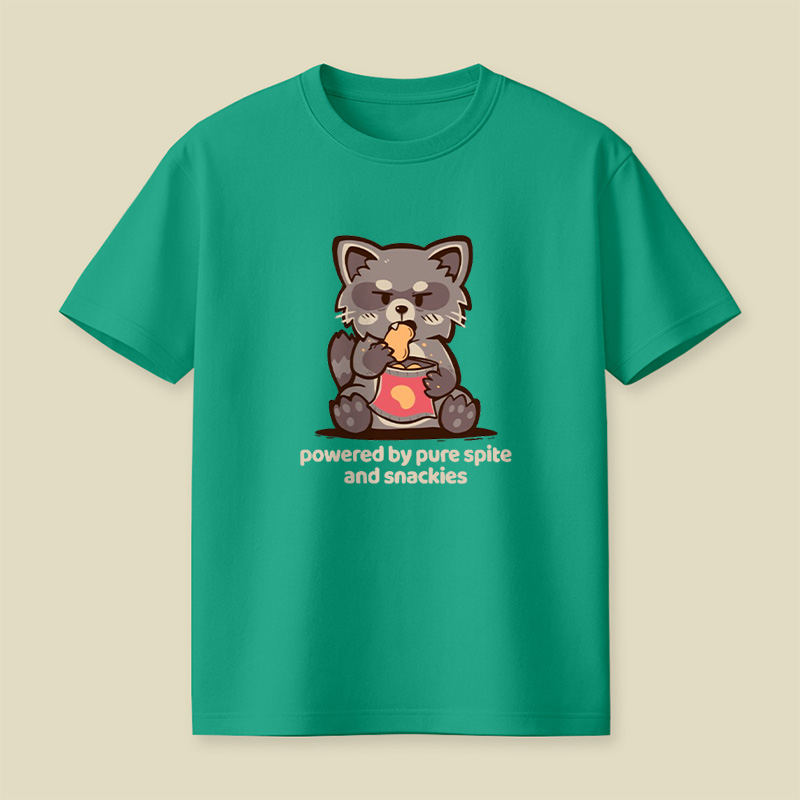 Powered By Spite And Snackies Raccoon Playful T-Shirt