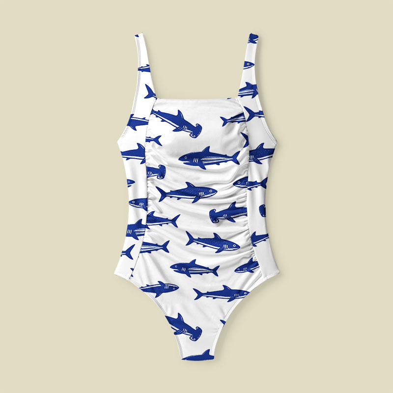 Nautical Blue Shark Tummy Control One Piece Swimsuit