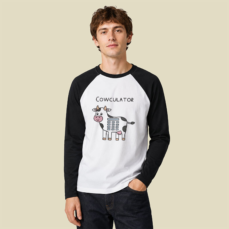 Cowculator Cow Calculator Math Pun Raglan Long-Sleeve Tee