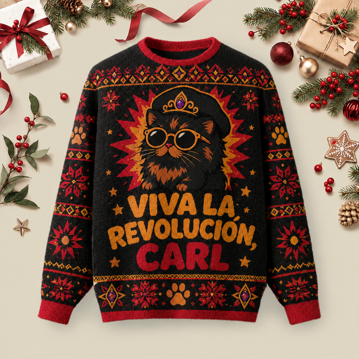 Viva La Revolucion Carl Ugly Christmas Fluffy Sweatershirt