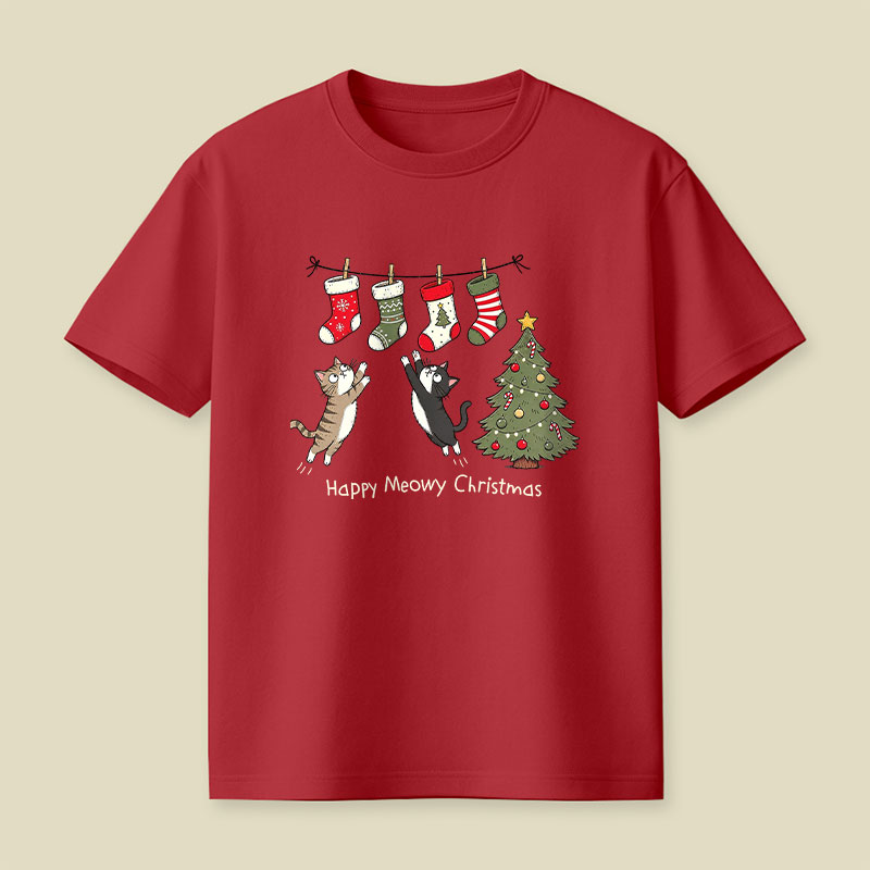 Happy Meowy Christmas Pussy Cats Playful T-Shirt