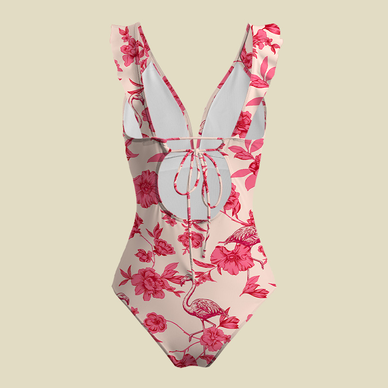 Pink Peony Paradise V-Neck One Piece Swimsuit