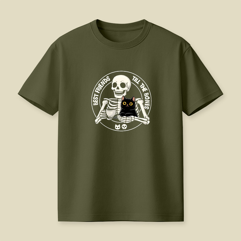 Best Friends Till The Bones Skeleton Cat Playful T-Shirt
