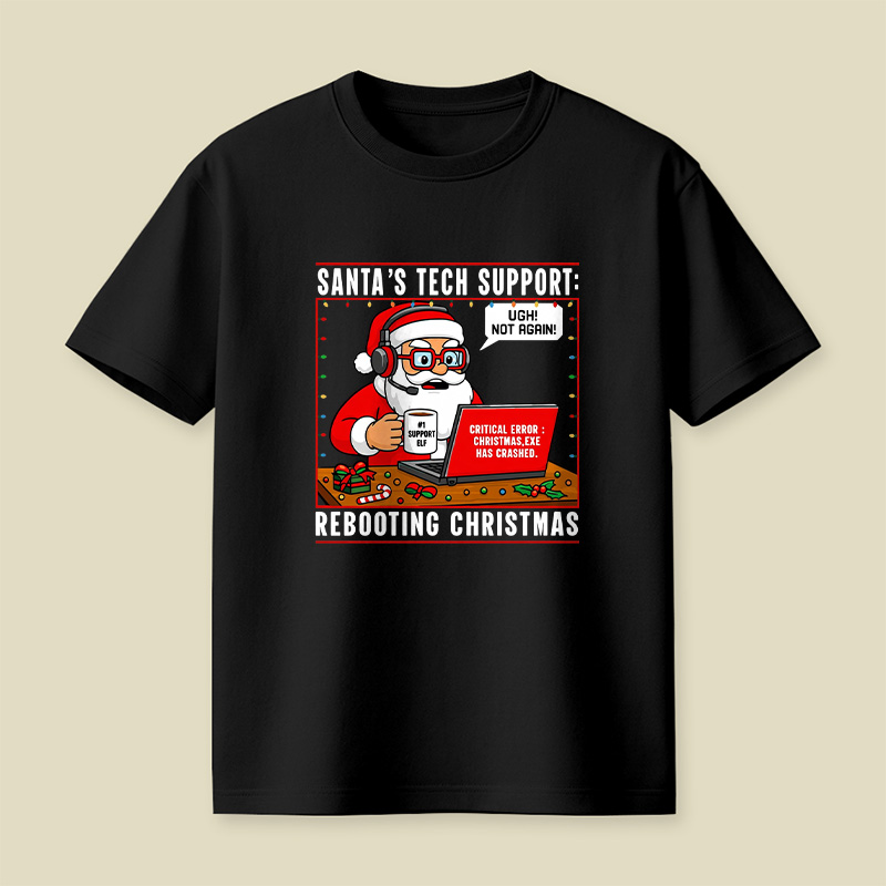 Santa Tech Support Cartoon Playful T-Shirt